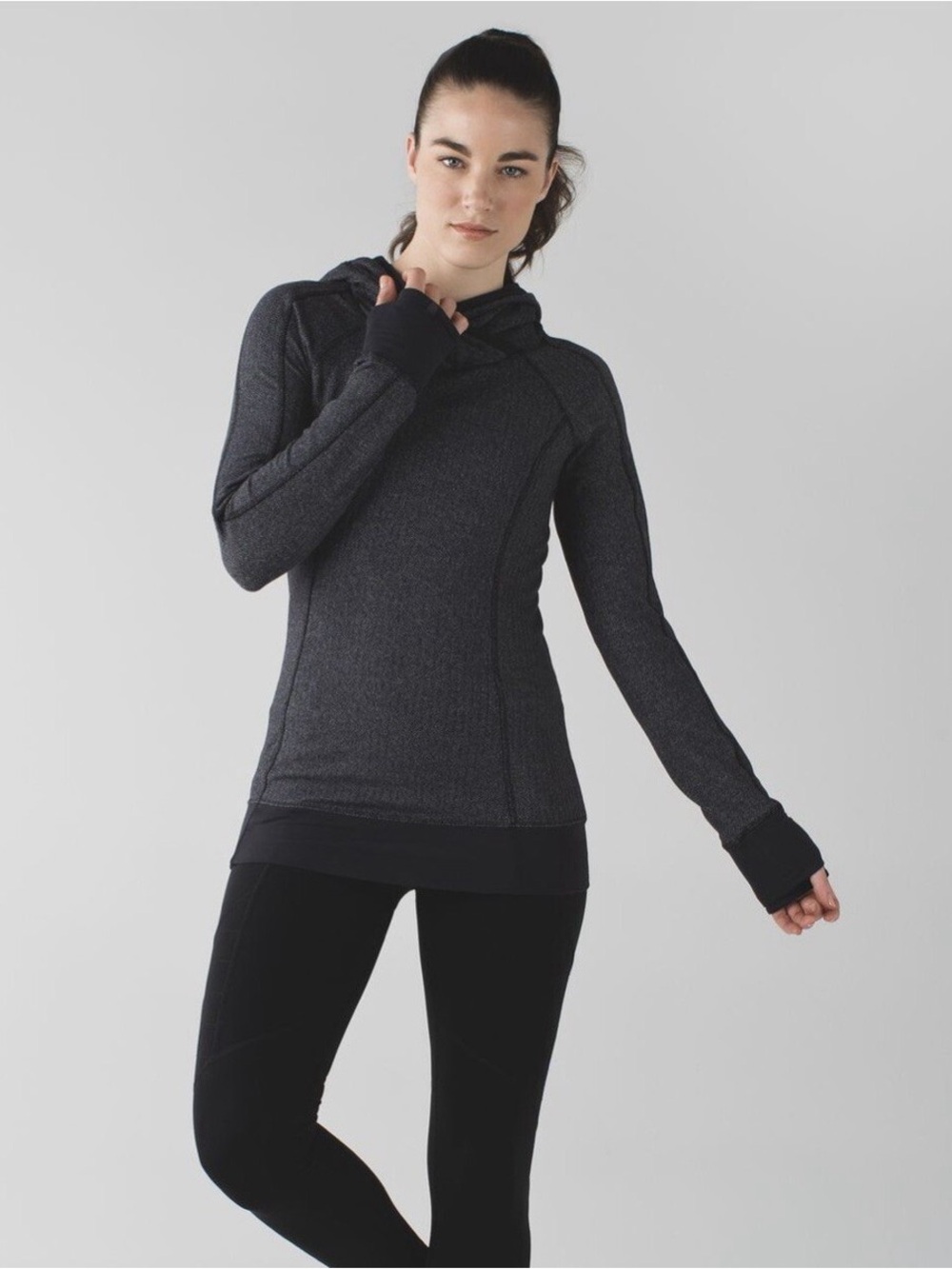 Lululemon Think Fast Hoodie Herringbone Black Gray Size 4 Rulu